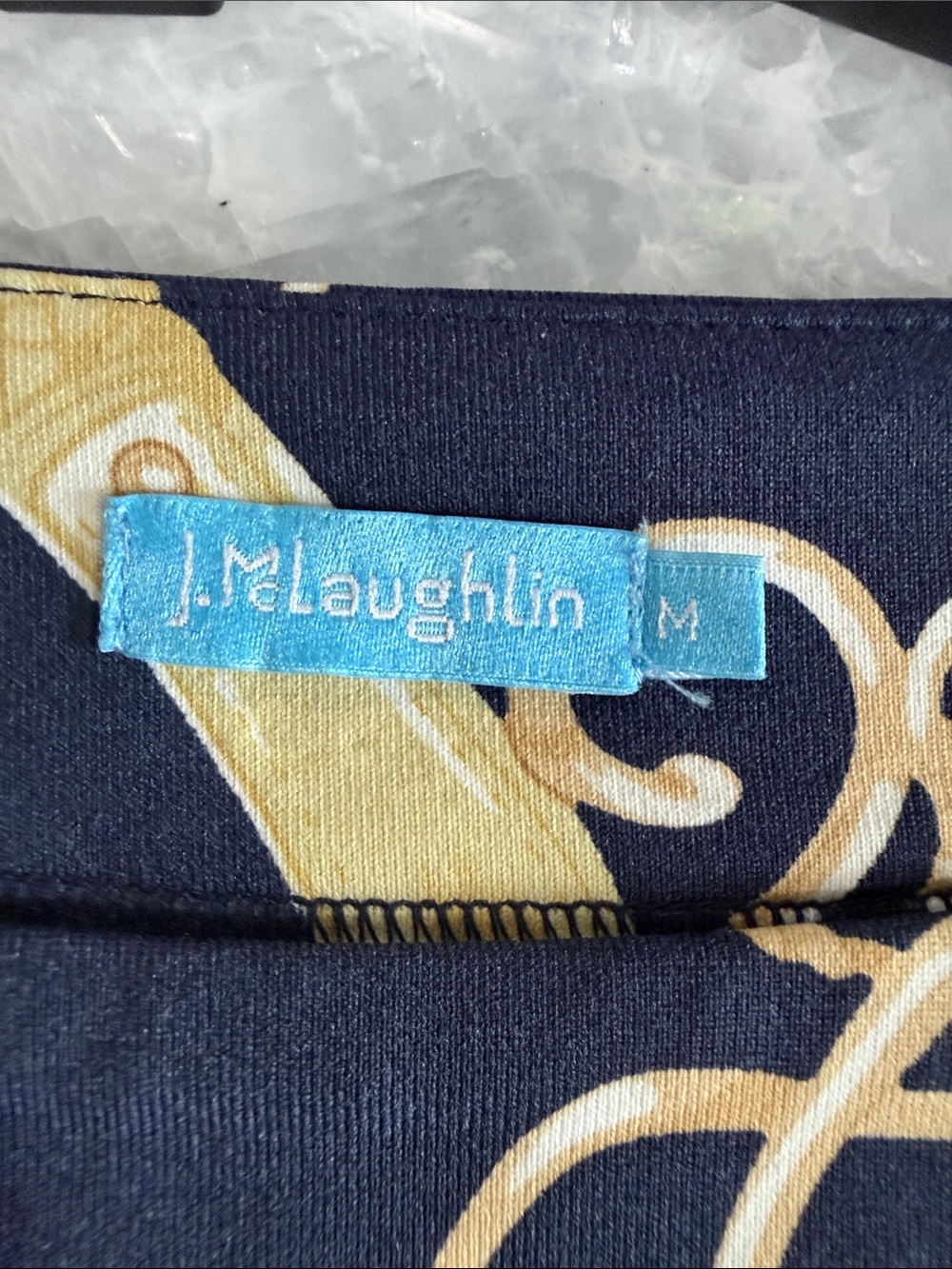 J. McLaughlin Navy and Gold Scroll-Print Top
